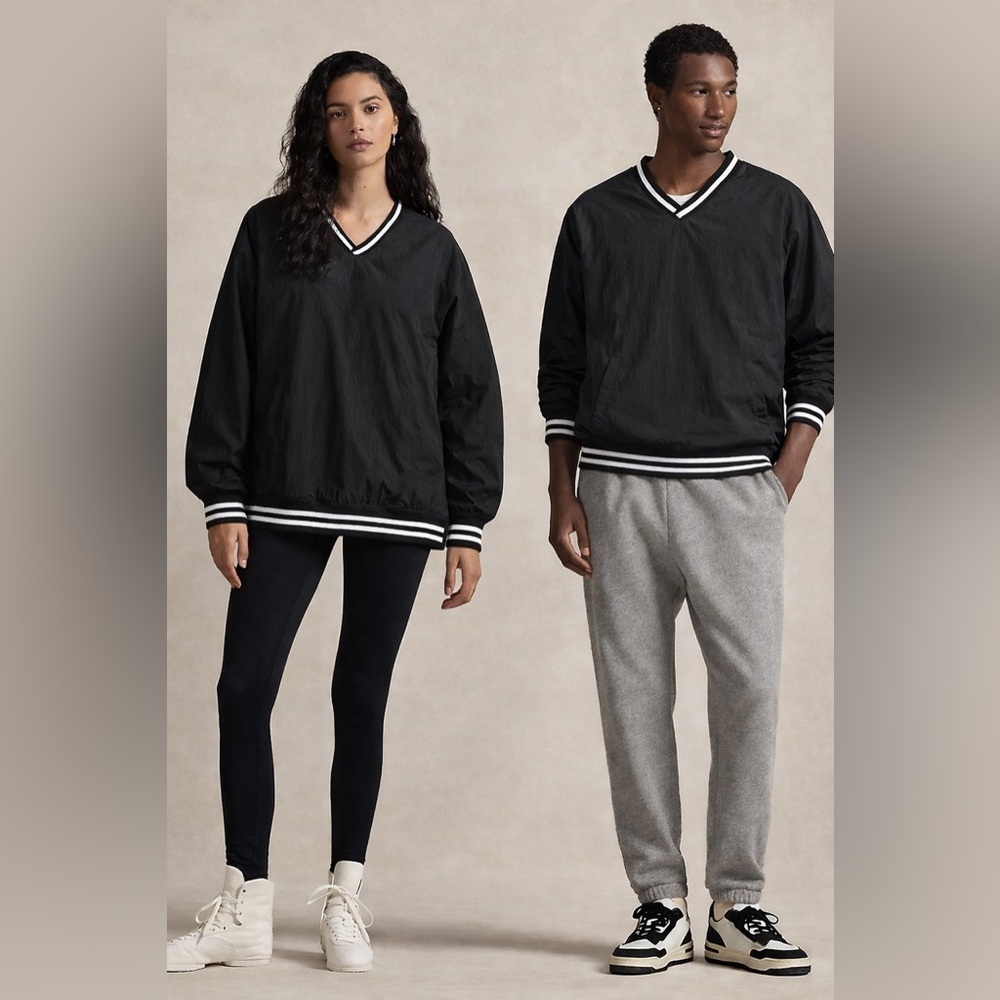 Unisex Varsity Pullover Windbreaker Nylon Jacket Black XL Oversized